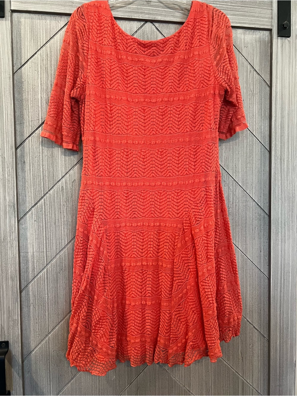 Women's Orange Lace Fit & Flare Dress - Picture 2 of 3